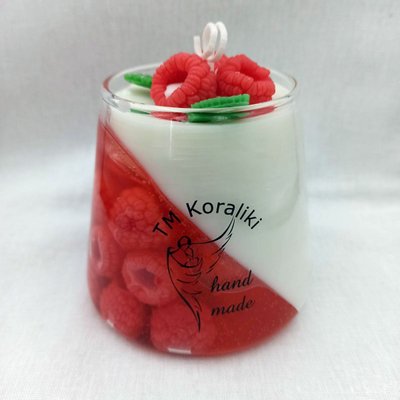 Свічка десерт "Малиновий джем з вершками в стакані" з ароматом малини K-0014 фото