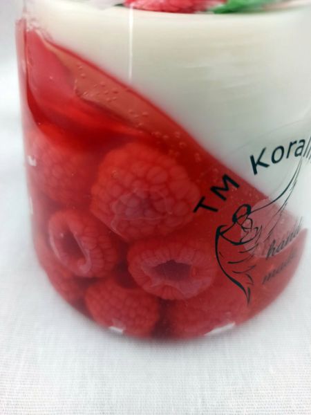 Свічка десерт "Малиновий джем з вершками в стакані" з ароматом малини K-0014 фото