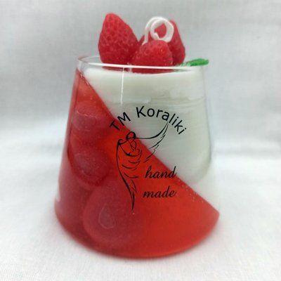 Свічка десерт "Полуничний джем з вершками в стакані"  з ароматом полуниці K-0015 фото