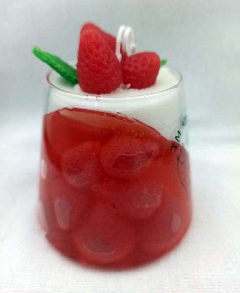 Свічка десерт "Полуничний джем з вершками в стакані"  з ароматом полуниці K-0015 фото