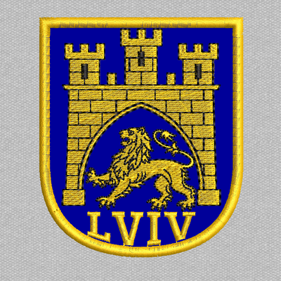 Герб Львова 70х80 мм жовто-блакитний N-0067 фото
